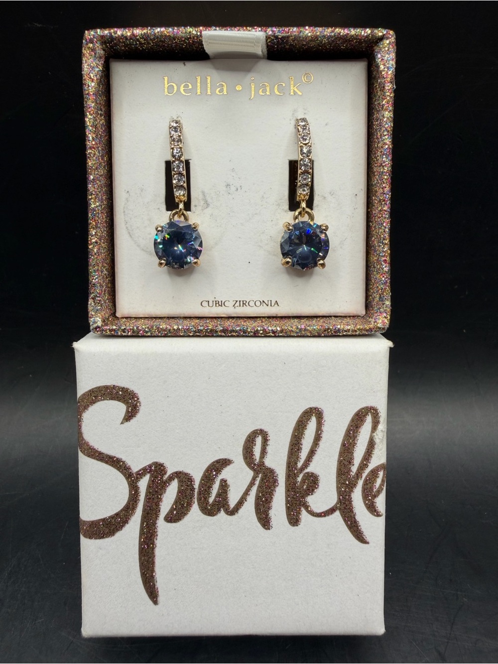 Bella Jack Mystic Topaz Cubic Zirconia Huggie Hoop Dangle Earrings NIB